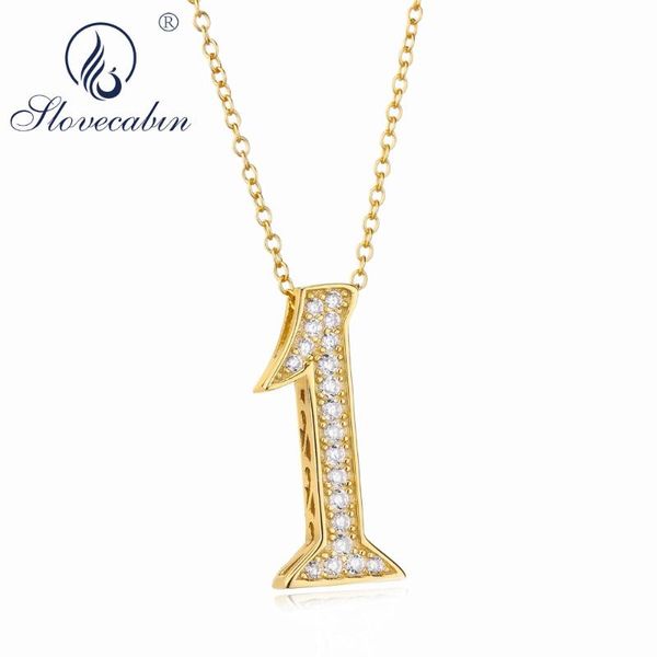 

slovecabin 925 sterling silver japanese gold chian long necklace jewellery hip hop number 1 2 pendant zircon letter men necklace