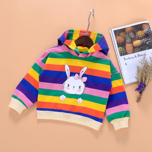 

kids clothing girls hoodies sweatshirt spring autumn children's clothing kid's rainbow hoodies fashion sweatshirt rainbow stripe h, Black
