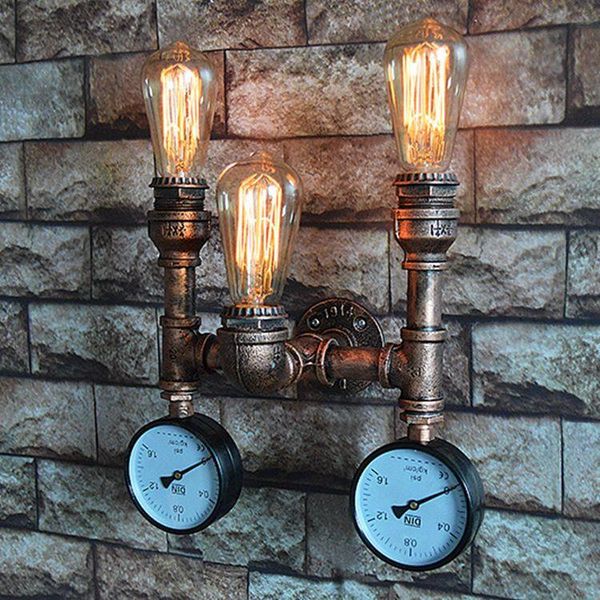 

wall lamp vintage indoor american loft style water pipe vanity light fixture bedside sconce home deco rust luminaire zm1113