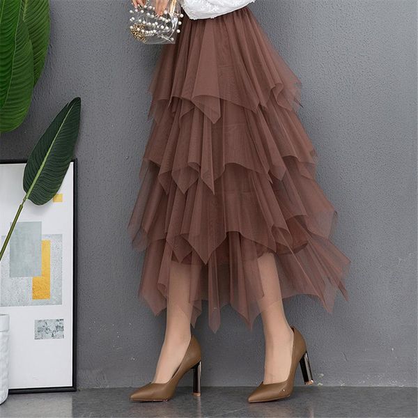 

womens tulle skirts womens casual comfortable tulle skirt elastic high waist pleated midi skirt ladies women clothes 2020 626, Black