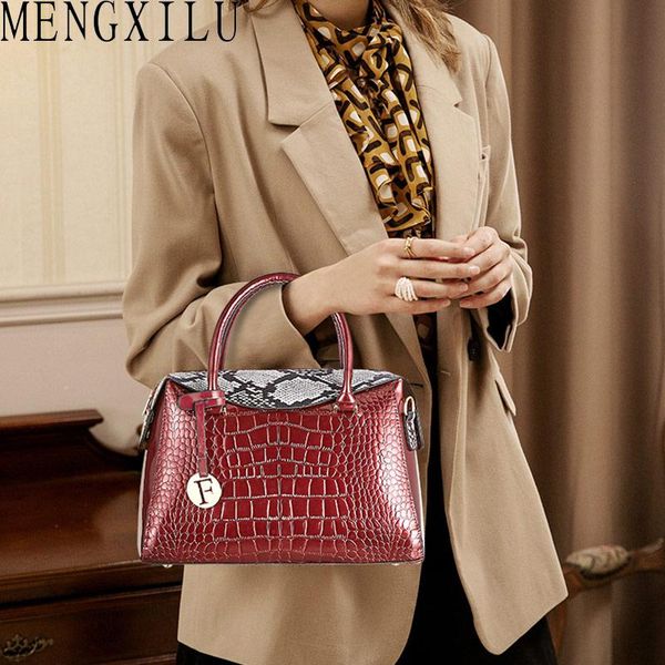 

mengxilu patent leather ladies hand bags female handle bag large capacity crocodile pattern rivet crossbody bags for women