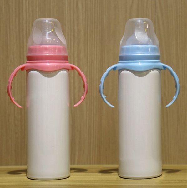 

8oz sublimation heat transfer sippy cup milk feeding bottle with lids nipple insulation vacuum tumbler handle stainless steel thermos f92502