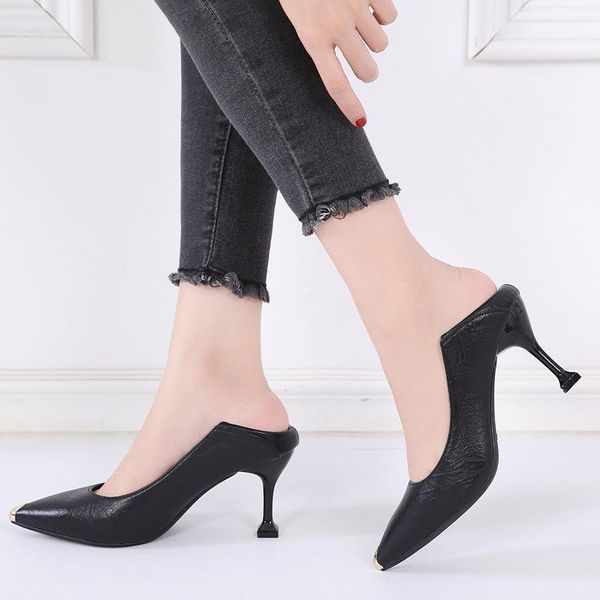 

pointed toe heels 3/5/7cm woman pumps leather loafers women formal shoes for woman heels 2020 elegant office shoes women1, Black