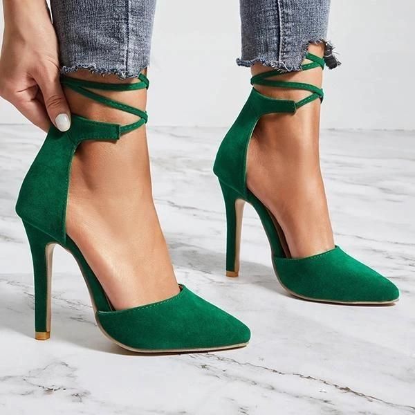 

2021 new women high heels fashion casual thin heel pointed toe women shoes lace up wedding party plus size ladies pumps, Black