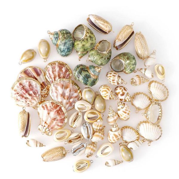 

5pcs new 20-45mm mix natural seashell gold plated crafts handmade ornaments for pendant shells diy jewelry home de qylzeo, Black