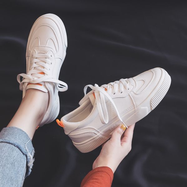 

women's vulcanize shoes 2019 autumn new trend fashion breathable leather shoes white shallow low-flat shoes women sneakers 1020, Black;white