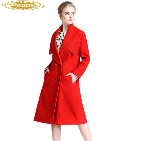 

woolen coat female plus size 4xl 5xl long red coat women korean style fashion outwear abrigos mujer invierno 2020 kj2001, Black
