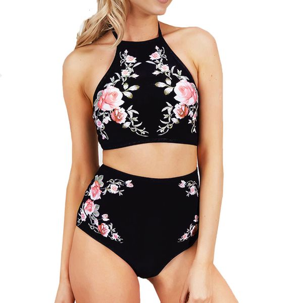 

women push-up padded bra beach bikini set swimsuit printing swimwear women's solid two piece print split beachwear, White;black