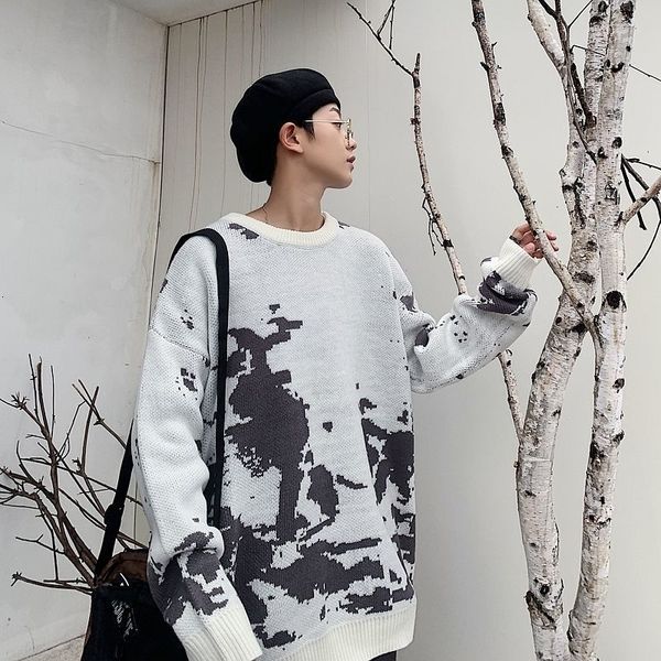 

privathinker new fashion tie dye men sweaters autumn loose pullovers men's korean hip hop streetwear oversized casual 201105, White;black