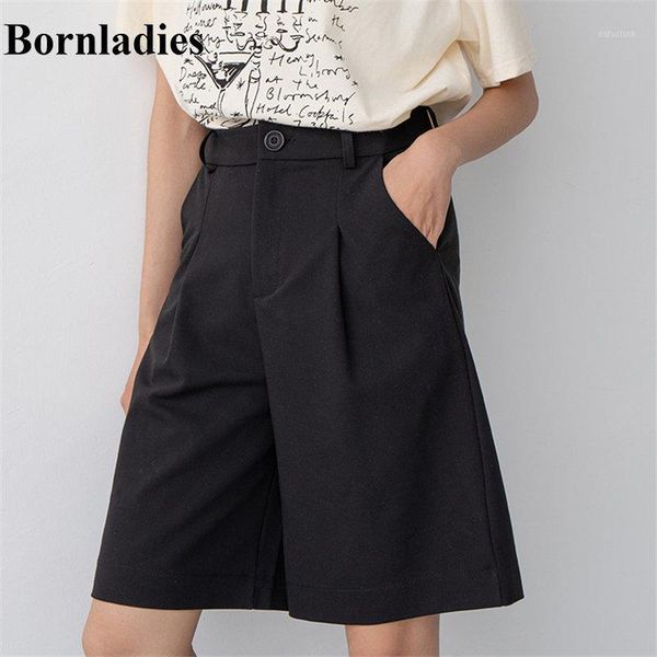 

bornladies black solid women's loose shorts bf high waist brief chic summer large size casual straight female wide leg shorts1, White;black
