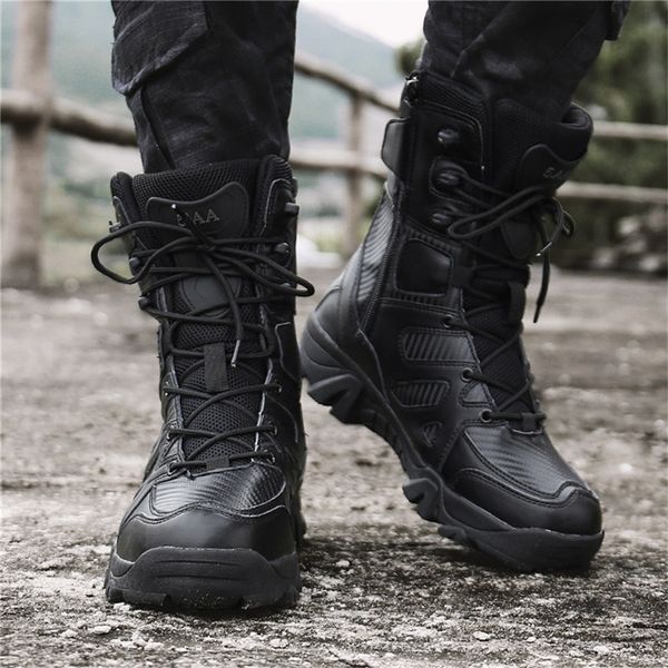 

men's military boot combat mens chukka ankle gumboot tactical big size 39-47 army boot male shoes safety motocycle boots 5 t200327, Black
