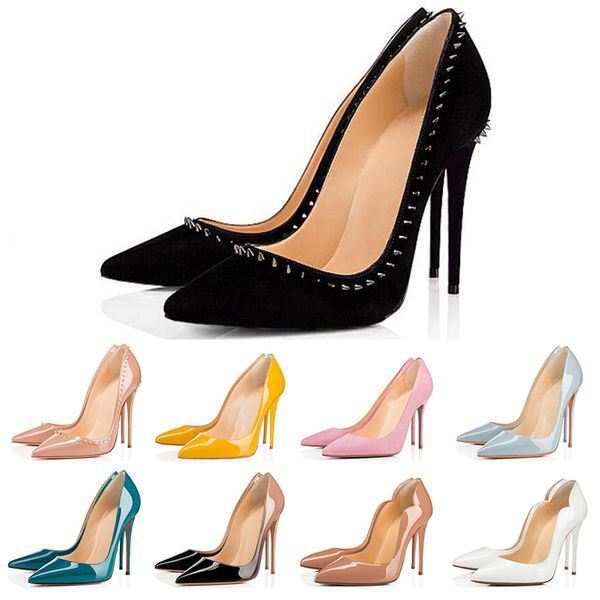 

fashion red bottom women high heels party wedding triple black nude yellow pink glitter spikes studes toes pumps dress shoes size 35-42