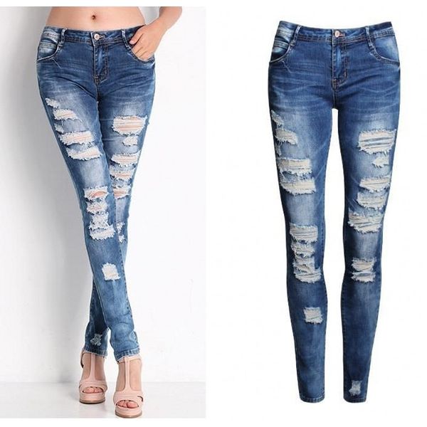 

дамы мода эластичные укол отверстия карандаш тонкие брюки ног культивируют свою мораль досуг джинсы размером s - 3 xl, Blue