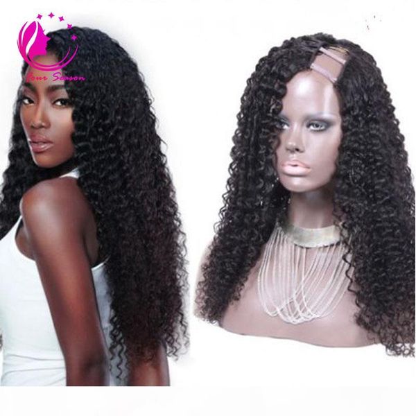 

kinky curly u part wig virgin hair 100% unprocessed peruvian human hair upart wigs kinky curly u-part wig for black woman, Black;brown