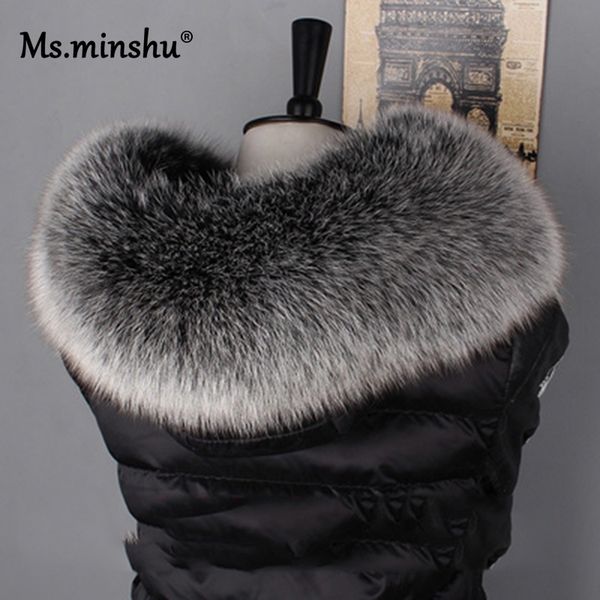 

ms.minshu for natural hood scarf big 100% real fox fur collar trim custom made y200103, Blue;gray