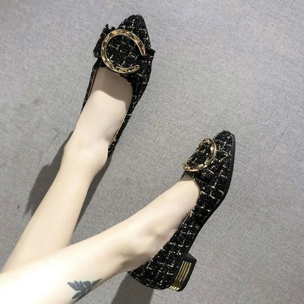 

plus size women flats wool plaid slip on shoes low heels dress shoes woman metal baot gold heels zapatos mujer white 8198n #ik5n, Black