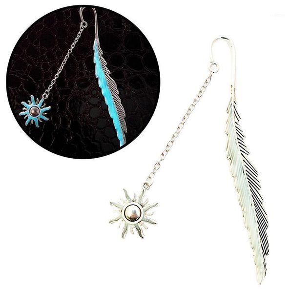 

1pc creative luminous sun bookmark label read maker feather bookmark stationery copper bookmarks gift1