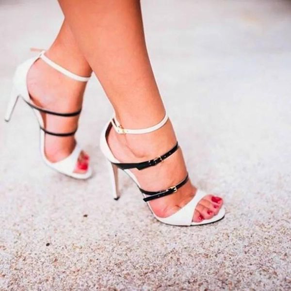 

high heels sandals gladiator women summer open toe stiletto party shoes ladies black white buckle strap sandals sandalias