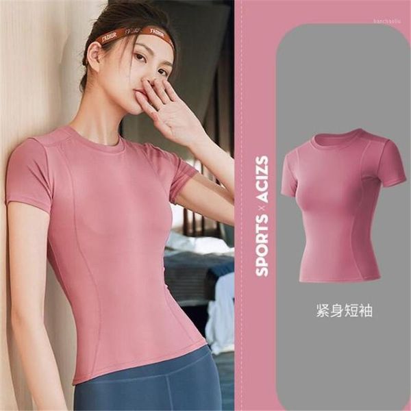 

yoga outfits training t shirt women fitness quick-dry breathable gym seamless running workout sport tee femme 1, White;red