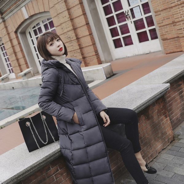 

winter women jacket x-long hooded cotton padded female coat warm outwear womens parka manteau femme hiver 200928, Black