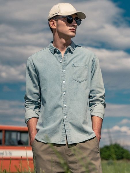 

men patch pocket denim shirt h5gj#, Blue