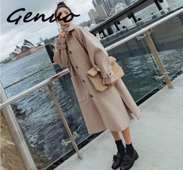 

women's wool & blends genuo 2021 autumn and winter woolen coat female mid-long korean temperament women's coat1, Black