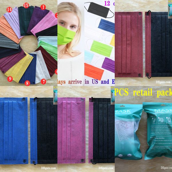 

outletxzzz50pcs 12 colors disposable fashion designer face masks retail package non-woven and kids mask anti-dust