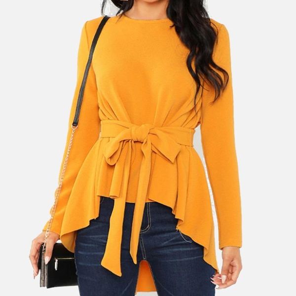

kalenmos tunic women plus size 5xl swallowtail blouse bow tie long sleeve solid spring leisure work blouses streetwear blusas, White