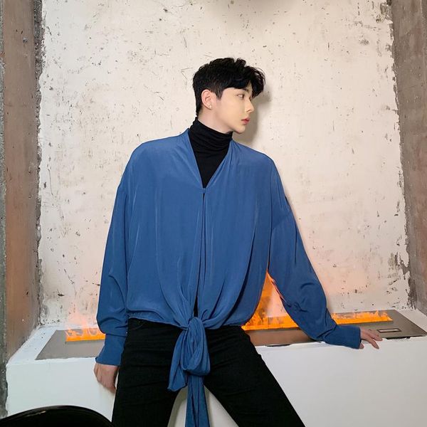 

stage clothes men long sleeve casual lacing shirt male women vintage fashion streetwear party dress shirt, White;black