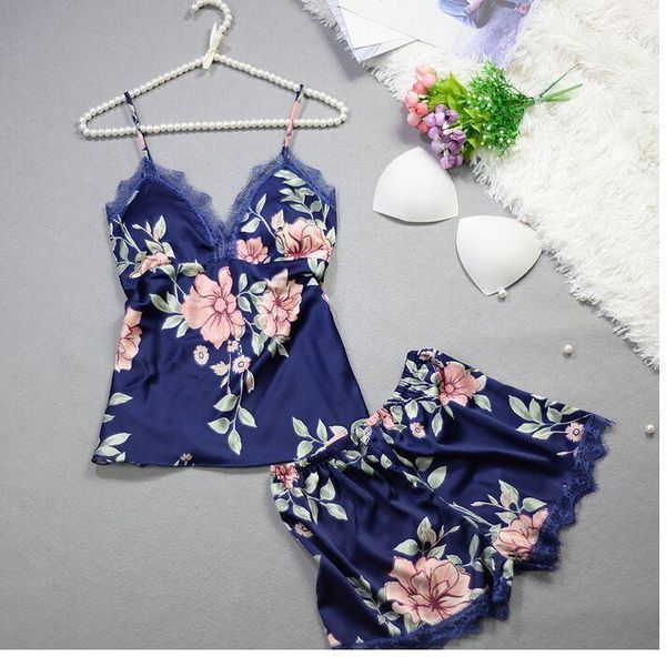 

women's sleepwear sleep leisure pajamas suit satin lace women summer women's fashion flower chest pad1, Black;red