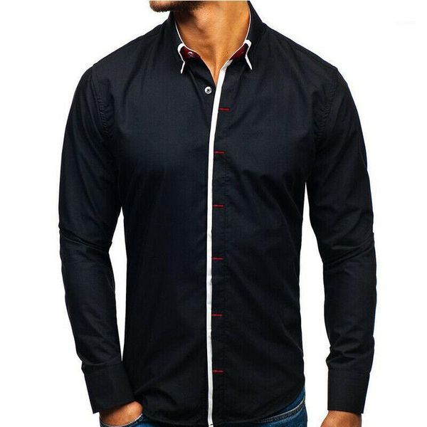 

2019 men slim fit long sleeve turn-down collar shirt male formal business dress shirt new fashion plus size1, White;black