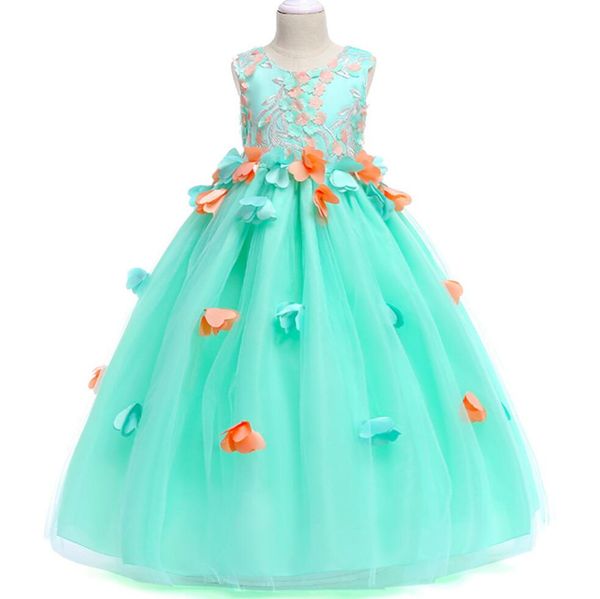 

green tulle flower girl dress birthday wedding party appliques sleeveless communion dresses pageant gown for girls vestido kg-26, Red;yellow