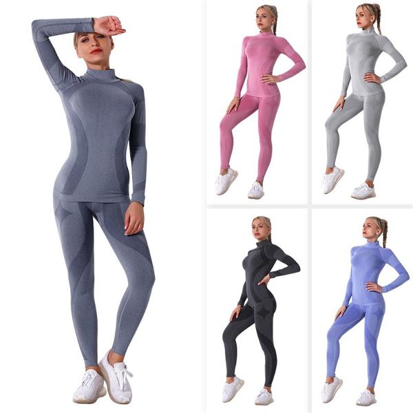 

yoga outfits set seamless women gym sport suit 2pcs workout clothes long sleeve fitness clothing shirts pants tracksuit, White;red