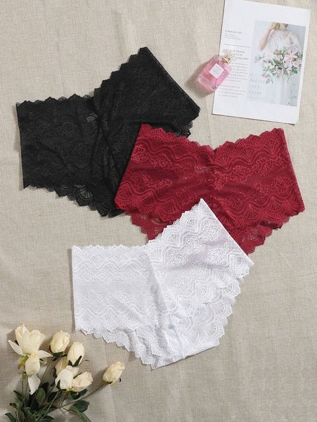 

3pack plus lace scallop trim panty set d3dd#, Black;white