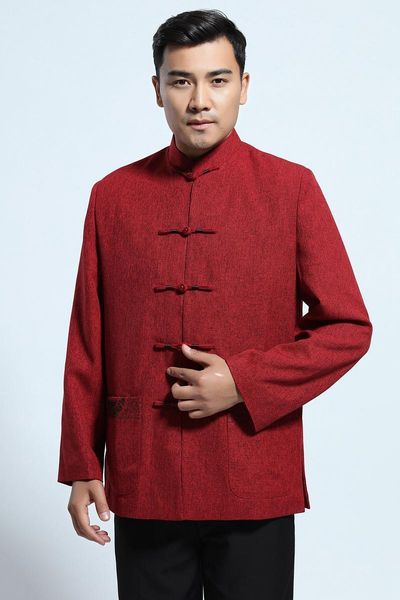 

chinese style tang suit men jacket hanfu long-sleeved spring autumn winter middle-aged national wind improved retro button, Black;brown