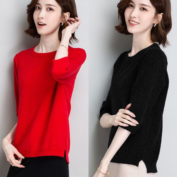 

вязаный свитер 2020 осени новая корейская версия в начале осени женской женской из трикотажа трикотаж свитер вязаного sweaterversatile шеи, White;black