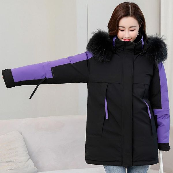 

women's down & parkas 2021 winter cotton jacket women fashion thicken loose coats hooded with fur collar plus size 5xl, Black