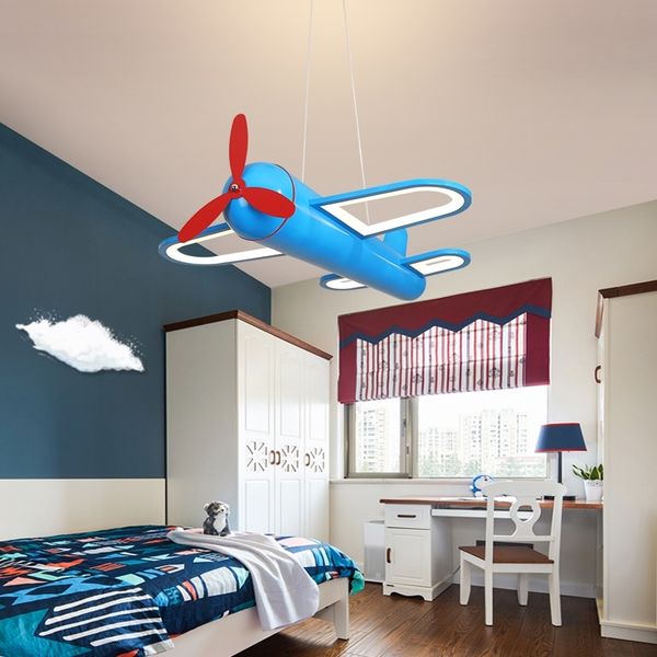 

2021 new moderno led to room of yellow blue children from the cartoon plane hanging light for inner baby boys lamp chandeliers e2wf