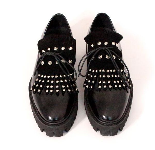 

black fringed platform rivet shoes men round toe lace up genuine leather oxfords shoes wedding party dress