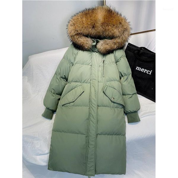 

2020 white duck down coat large real raccoon fur hooded overcoat female long parkas women's down jacket snow outerwear1, Black