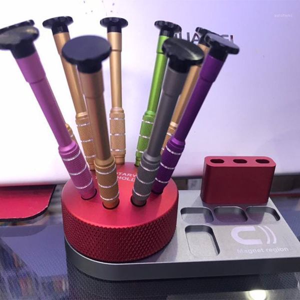 

ipippo rotating magnetic screwdriver holder aluminum screwdriver 9 port container with magnetic platform1