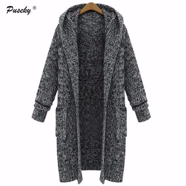 

women's sweaters fashion women full sleeve with pockets outwear hooded black long cardigans sweater hat winter warm knitted coat, White;black