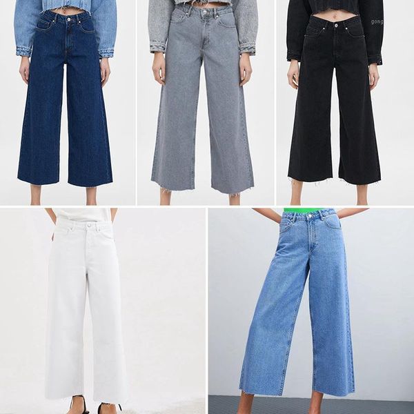 

european and american single women's spring and summer five-color mid-waist loose-fitting fashion all-match wide-leg edge de1, Blue