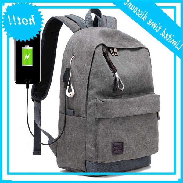 

backpack canvas men external usb loading bag with headphones gat junior high school students schooltas travel package