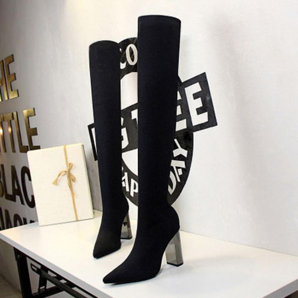 

2021 fashion womens knee high boots elegant square heel ladies over the knee boots solid color casual female thigh high1, Black