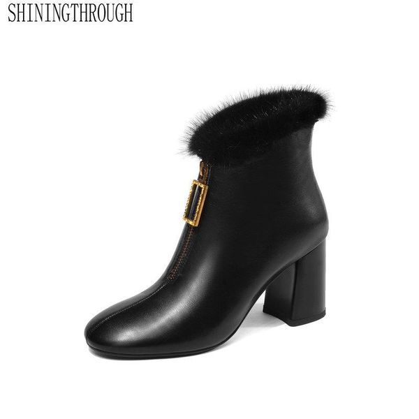 

genuine leather women ankle snow boots fashion high heel women shoes autumn winter party wedding ladies shoes, Black