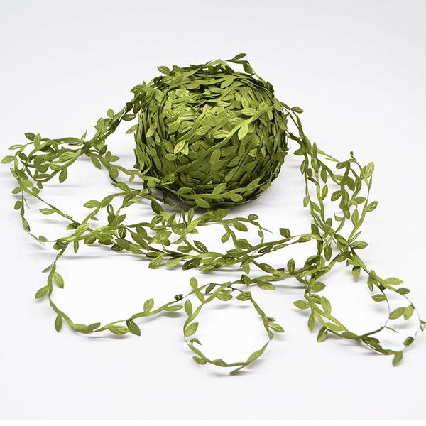 

10 метров зеленых листов rattan шелкового листьев искусственный diy венок венок для украшения венчания подарки скрапбукинг ремесло поддельно