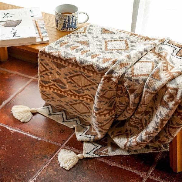 Decken Bohemian Style Strickwolle Schaldecke Acrylfaser -Nickerchen Quasten Winter Dekoration Sofa Cover1