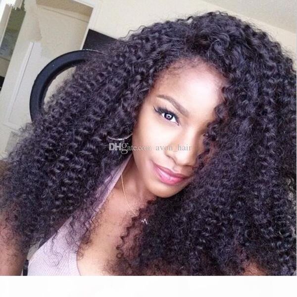 

brazilian human hair #1b kinky curly glueless full lace wig with baby hair afro kinky curly lace front wigs for black woman, Black;brown