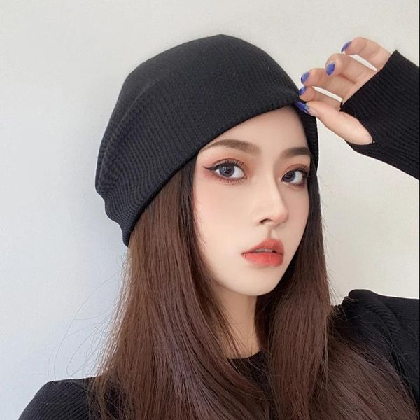 

beanie/skull caps autumn and winter hats for women dark versatile headgear hip hop hat korean ear protection knitted swag beanie bonnet femm, Blue;gray